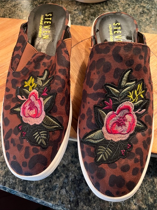 Seven7 Shoes - Seven7 Brown Leopard Embroidered Floral Slip-On Mules